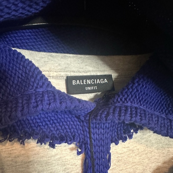 BALENCIAGA destroyed knit layered hybrid campaign hoodie blue NWT - Picture 8 of 16